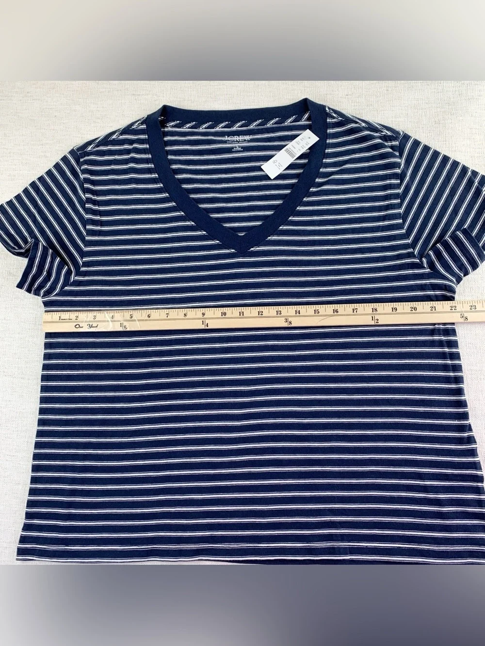 J Crew New vintage jersey relaxed V-neck T-shirt in stripe short sleeve navy